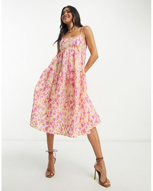Collective The Label tiered smock dress in textured bright floral-