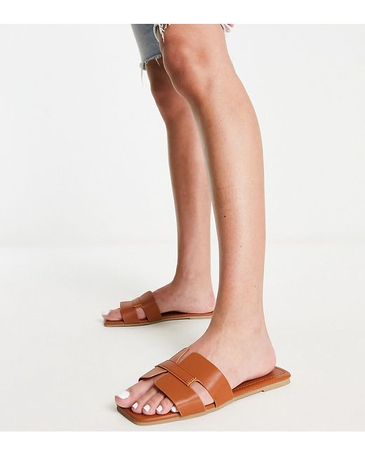 Truffle Collection Wide Fit slip on mule sliders in tan-