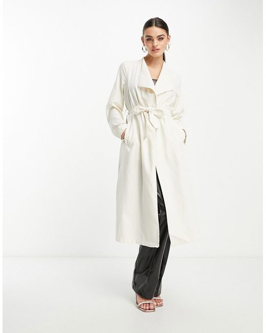 Vila waterfall belted duster coat in cream-