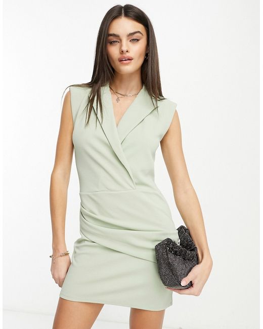Asos Design sleeveless blazer dress with twist front in sage-