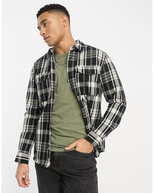 Only & Sons heavyweight plaid overshirt in