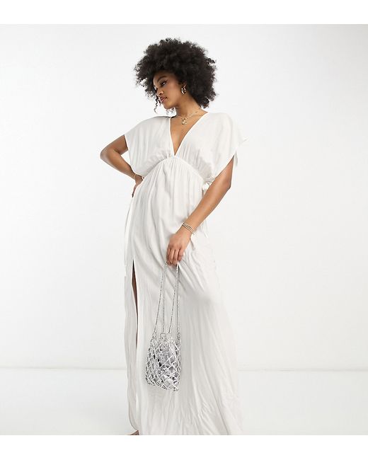 ASOS Tall DESIGN Tall flutter sleeve maxi beach dress with channeled tie waist in