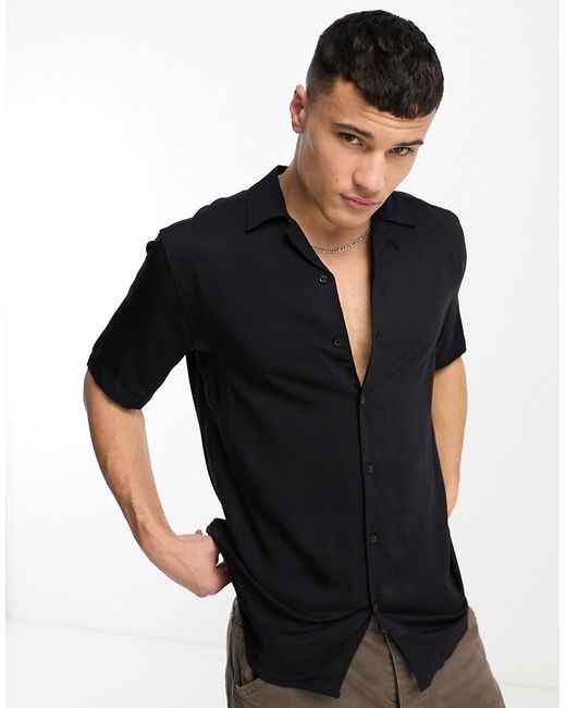 Only & Sons short sleeve viscose shirt with revere collar in