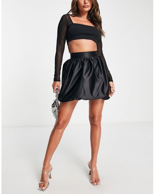 Asos Design high waisted bubble hem prom skirt in black-