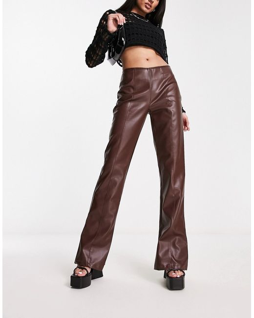 Heartbreak faux leather wide leg pants in chocolate part of a set