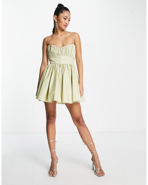 Asos Design cotton structured prom mini dress with corset detail in light