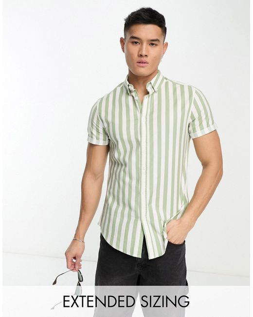 Asos Design stretch slim oxford stripe shirt in sage