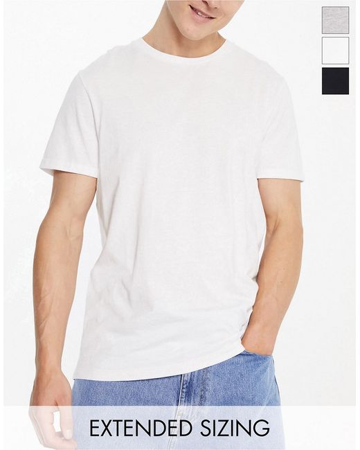 Asos Design 3 pack t-shirt with crew neck and roll sleeve-