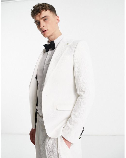 Twisted Tailor makowski jacquard suit jacket in blanc-