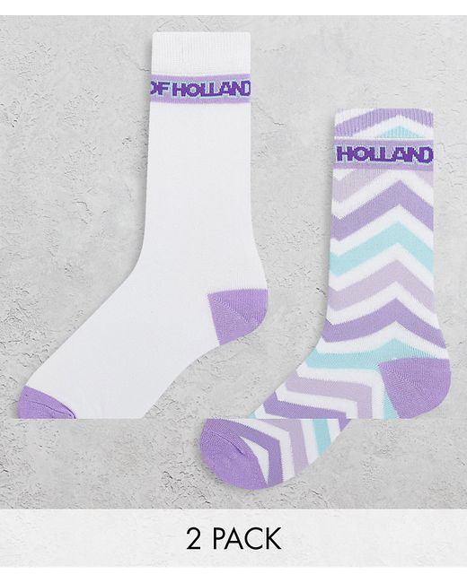 House Of Holland two pack socks in lilac and white zigzag block-