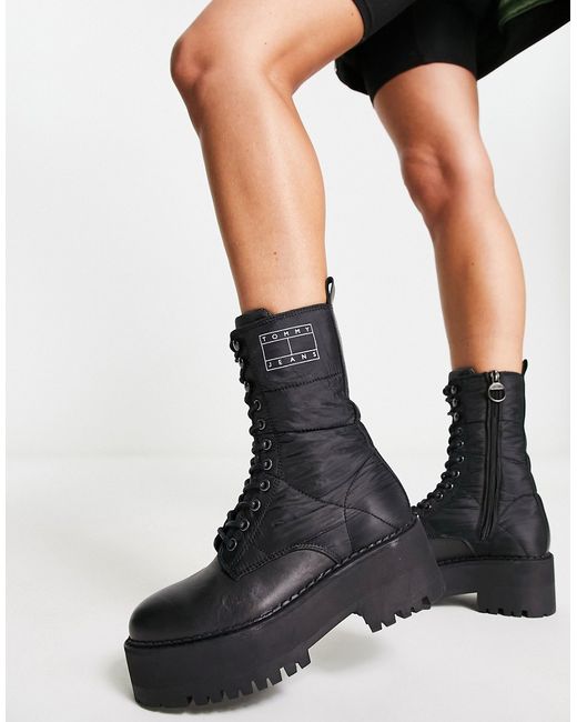 Tommy Jeans leather flatform padded boots in