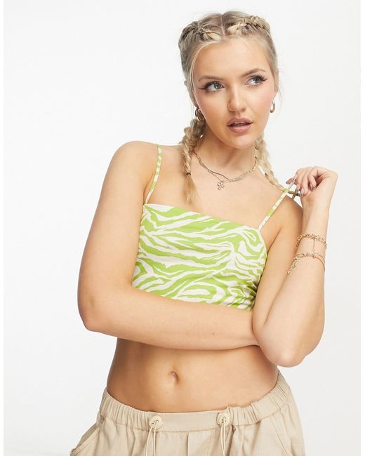 Monki cropped cami top in lime zebra part of a set-