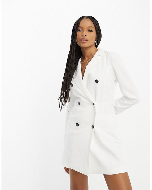 Miss Selfridge blazer dress with contrast buttons in ivory-