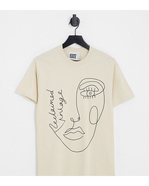 Reclaimed Vintage Inspired line drawing face t-shirt in charcoal-
