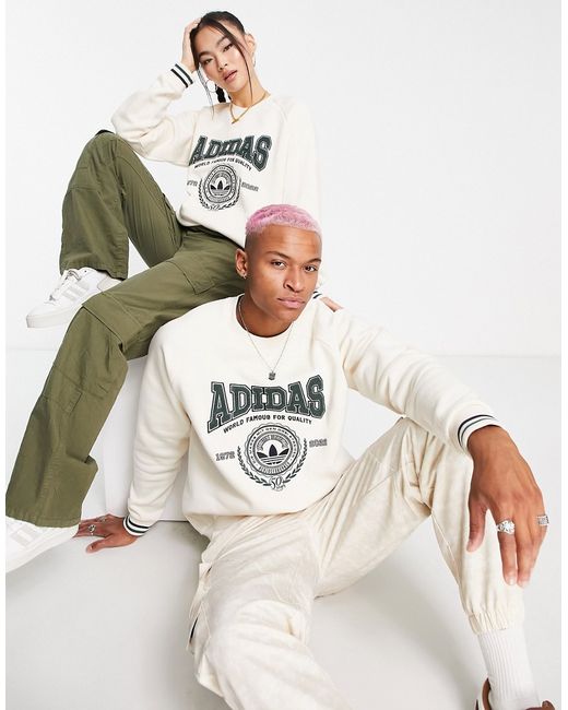 Adidas Originals Preppy Varsity large logo sweatshirt in off