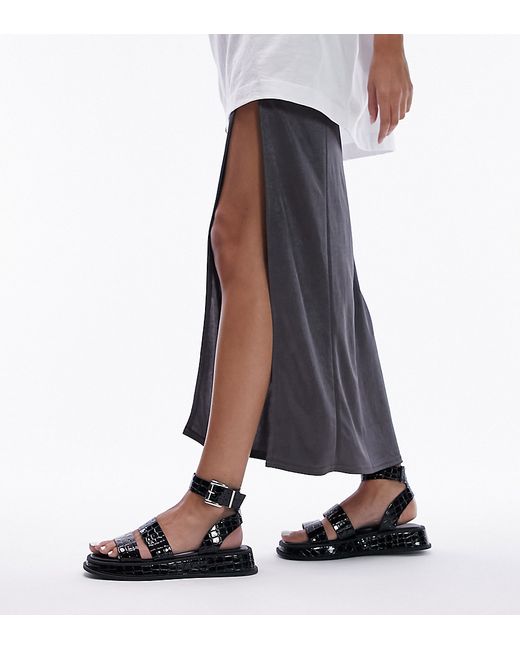 TopShop Wide Fit Grace flat sandal with buckle detail in croc