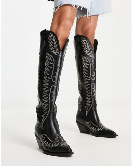 Asos Design Chester contrast stitch western knee boot in