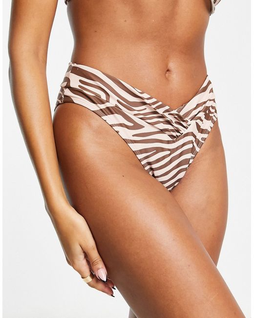 Ivory Rose Fuller Bust high waist leg bikini brief in zebra print-