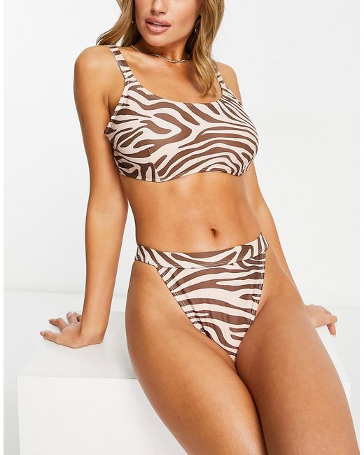 Ivory Rose Fuller Bust crop balconette bikini top in zebra print-