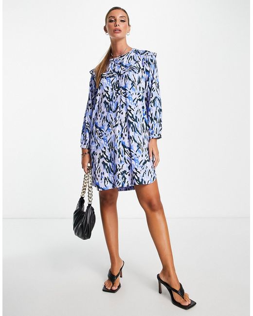 Whistles button front mini dress with shoulder detail in abstract print