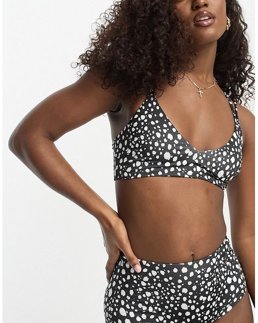Asos Design mix and match lattice crop bikini top in mono spot print-