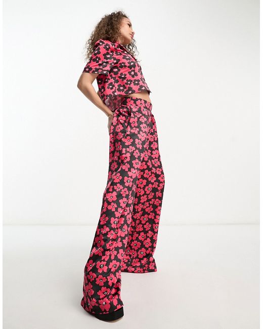 Flounce London wide leg pants in and black floral part of a set