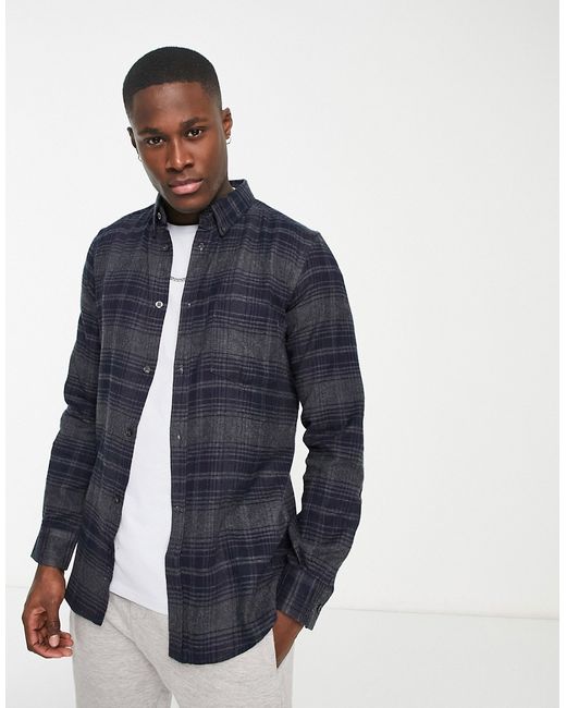 French Connection long sleeve plaid flannel shirt in charcoal-