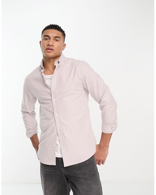 River Island long sleeve smart oxford shirt in stone-