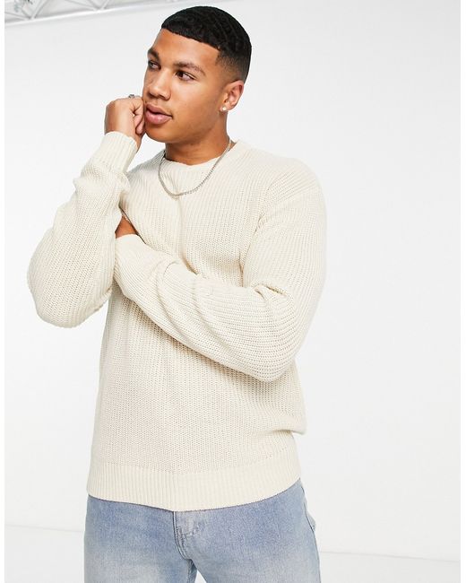 Jack & Jones Originals oversized ribbed sweater in ecru-