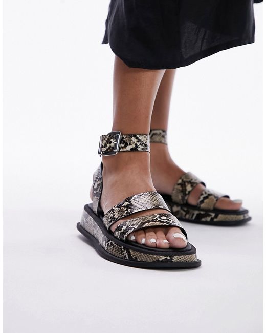 TopShop Grace flat sandals with buckle detail in snake-