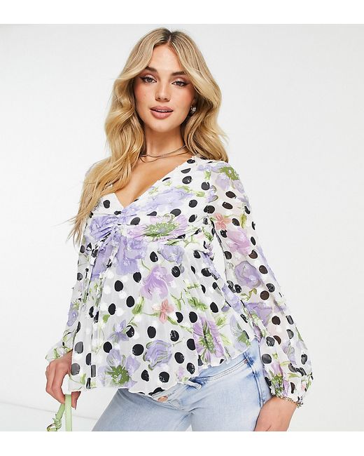 Asos Design Maternity long sleeve ruched front blouse with pleated peplum hem in floral dot-