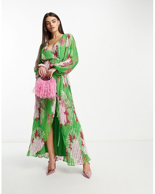 Asos Design wrap maxi dress with balloon sleeves large floral print
