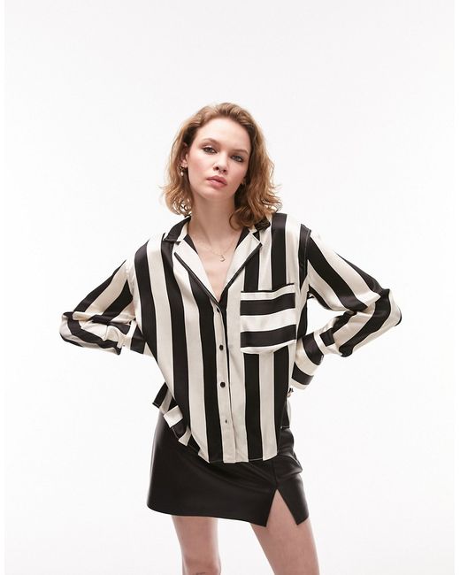 TopShop relaxed pj stripe shirt in monochrome-