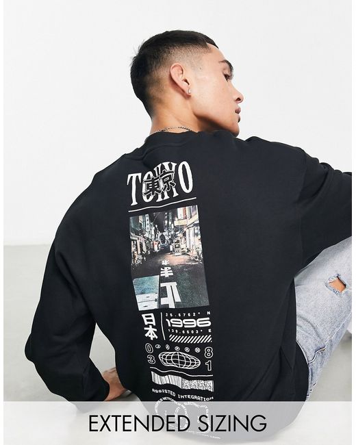 Asos Design oversized sweatshirt in with photographic spine and front print