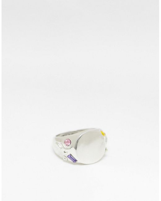 Wftw signet ring with crystal gem stones in