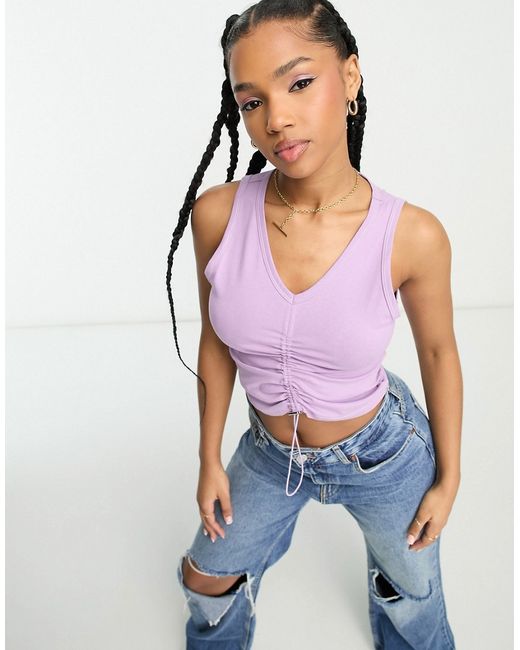 Urban Revivo sleeveless ruched front top in lilac-