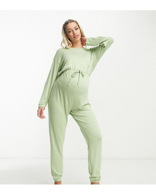 ASOS Maternity DESIGN Maternity lounge super soft jumpsuit in sage-