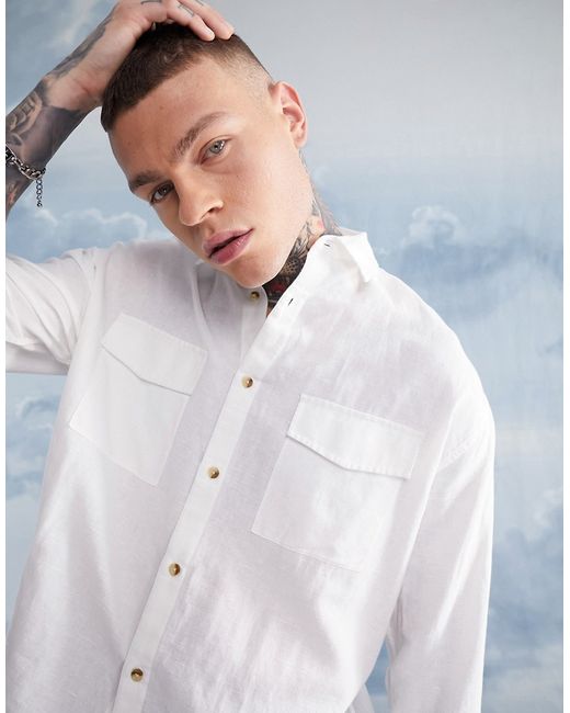 Asos Design oversized linen shirt with double pockets in