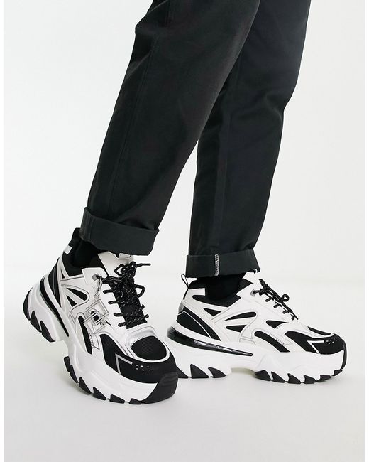 Asos Design chunky sneakers with monochrome and metallic paneling-