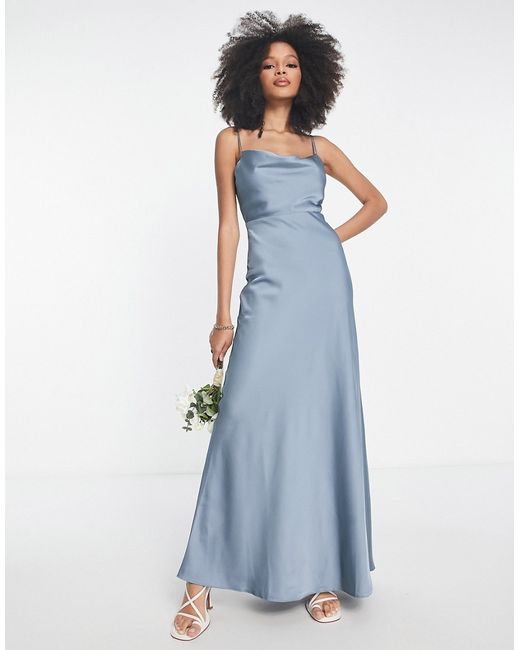 ASOS Edition satin cowl neck maxi dress with full skirt in dusky