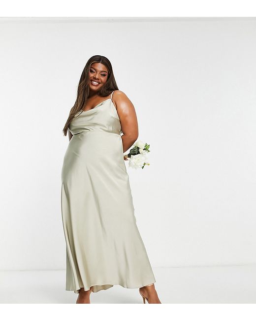 ASOS Edition Curve satin cowl neck maxi dress with full skirt in sage