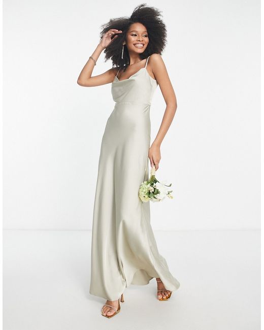 ASOS Edition satin cowl neck maxi dress with full skirt in sage