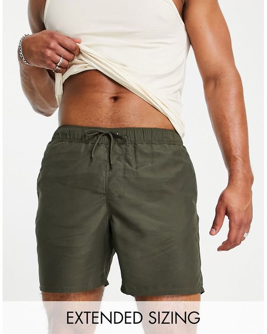 Asos Design swim shorts in mid length khaki-