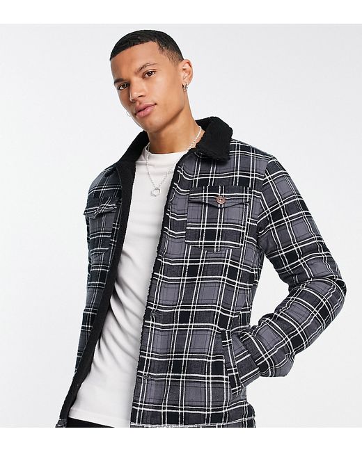 Le Breve Tall plaid jacket with teddy collar lining in