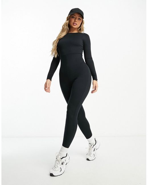 Asos Design soft touch unitard jumpsuit with long sleeve in