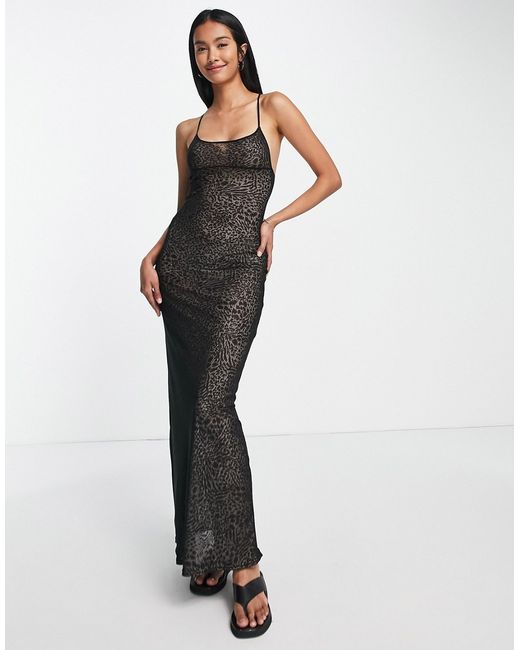 Asos Design mesh maxi dress in textured leopard print with contrast lining