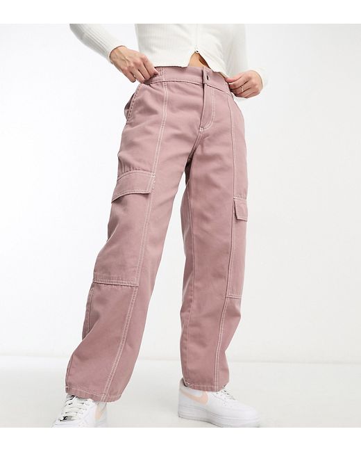 ASOS Petite DESIGN Petite seam detail cargo pants in mink with contrast stitch-