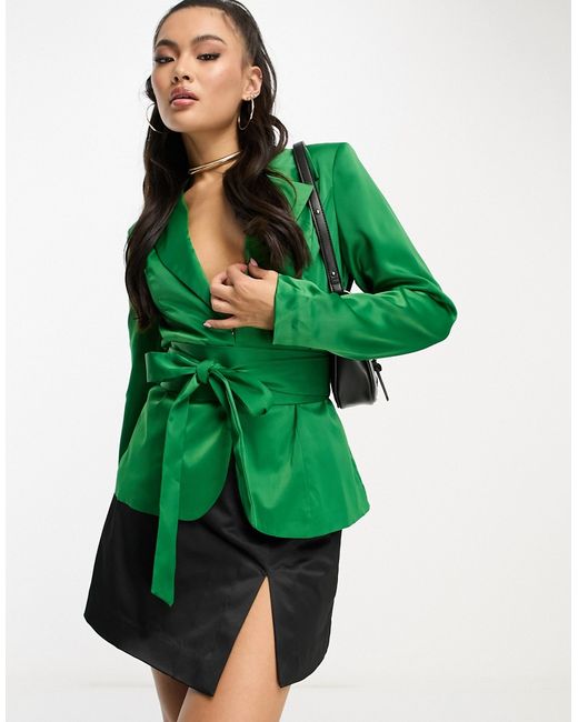 Unique21 belted corset satin blazer in bright part of a set