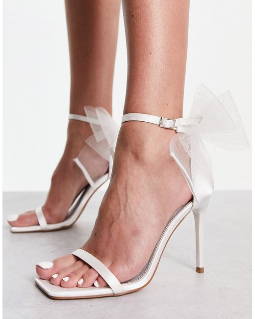 Truffle Collection bridal bow back stiletto heeled sandals in satin