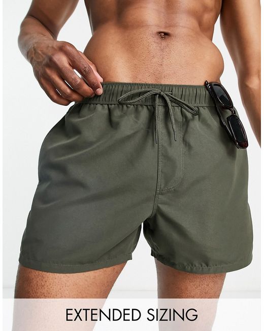 Asos Design swim shorts in short length khaki-